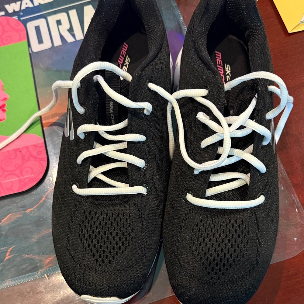 Skechers Women’s Black Athletic Sneakers with White Laces